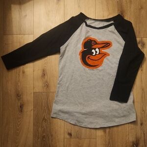Women's Black, Orange, and Gray Orioles 3/4 Sleve Baseball Tee